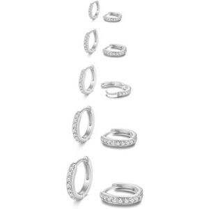 5 Pairs Tiny Huggie Hoop Earrings for Women, Lightweight Mini CZ/Cubic Zirconia